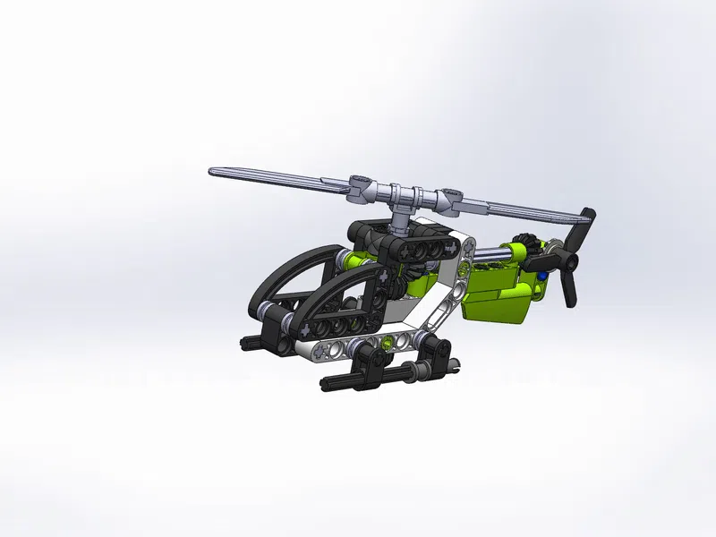1 Angled side view of an assembled pixel block alien figure in green and gray colors